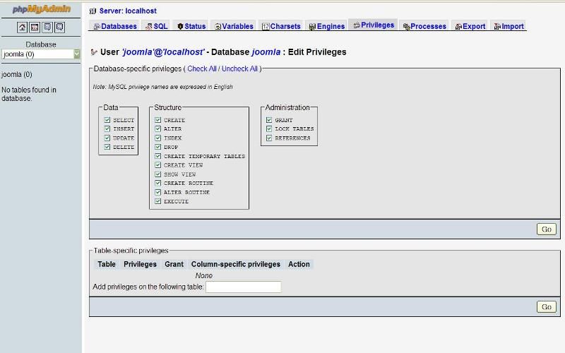 5-vertabani-izinleri Kullanıcı Veritabanı İzinleri